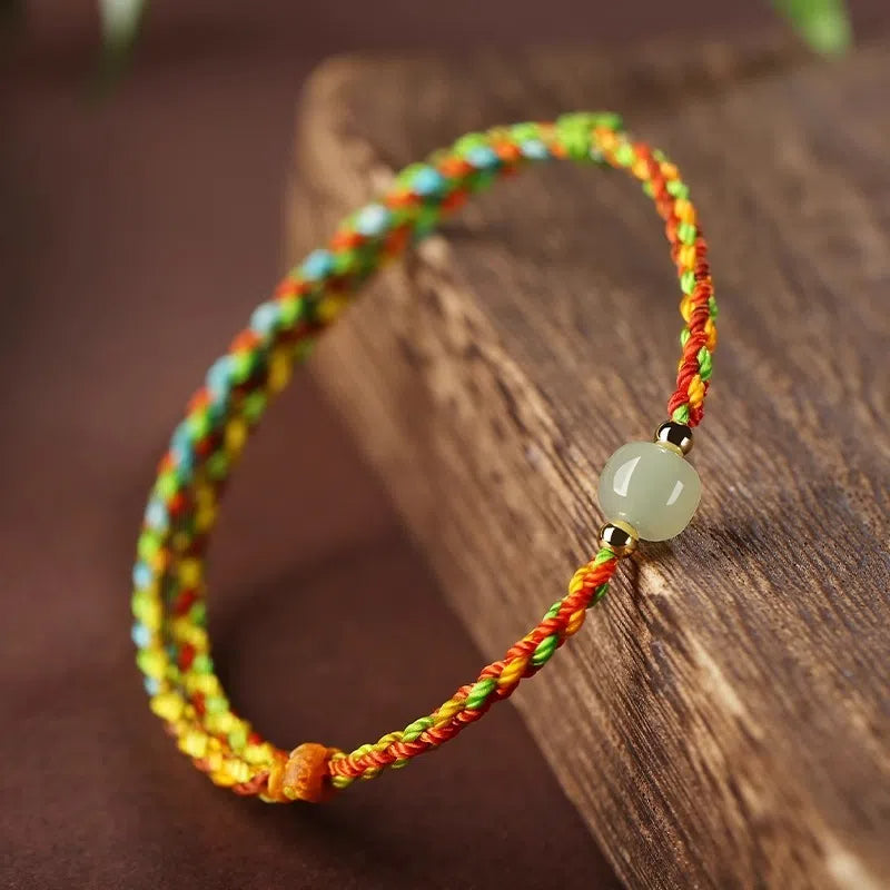 Hetian Jade Family Portrait Colorful Rope Bracelet Hand woven Baby Children Adult Red Rope Bracelet