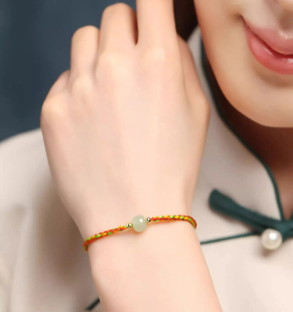Hetian Jade Family Portrait Colorful Rope Bracelet Hand woven Baby Children Adult Red Rope Bracelet