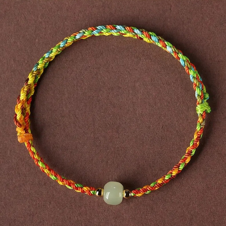 Hetian Jade Family Portrait Colorful Rope Bracelet Hand woven Baby Children Adult Red Rope Bracelet