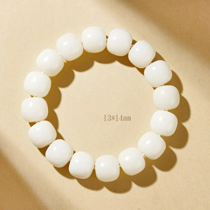 Natural White Jade Bodhi Bracelet for Men, Buddha Beads and Bodhi Roots, Original Ecological White Jade Bodhi Bracelet for Women