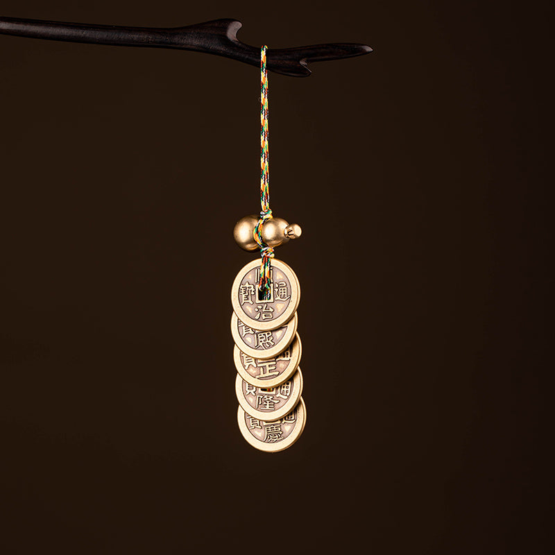 Copper Five Emperors Coins Retro Copper Coins Press Threshold Bedroom Stairs Kitchen Door to Door Carry Keychain Pendant