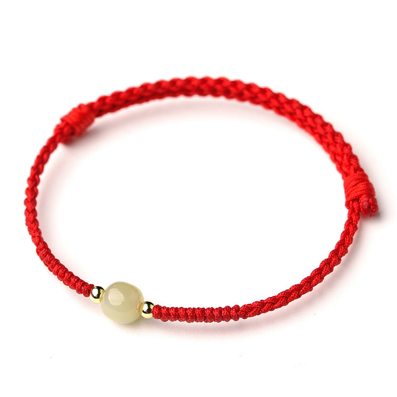 Natural Hetian Jade Transfer Beads Red Rope Bracelet Handmade Braided Rope Couple Bracelet as a Gift