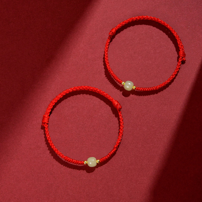 Natural Hetian Jade Transfer Beads Red Rope Bracelet Handmade Braided Rope Couple Bracelet as a Gift