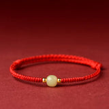 Natural Hetian Jade Transfer Beads Red Rope Bracelet Handmade Braided Rope Couple Bracelet as a Gift