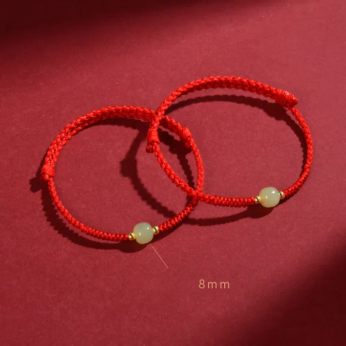 Natural Hetian Jade Transfer Beads Red Rope Bracelet Handmade Braided Rope Couple Bracelet as a Gift