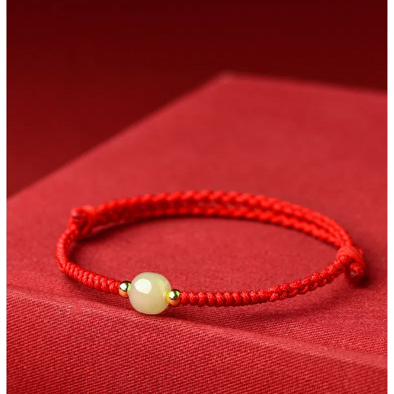 Natural Hetian Jade Transfer Beads Red Rope Bracelet Handmade Braided Rope Couple Bracelet as a Gift