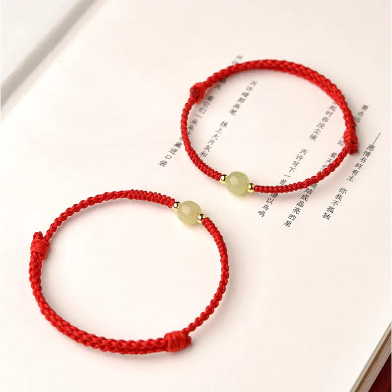 Natural Hetian Jade Transfer Beads Red Rope Bracelet Handmade Braided Rope Couple Bracelet as a Gift