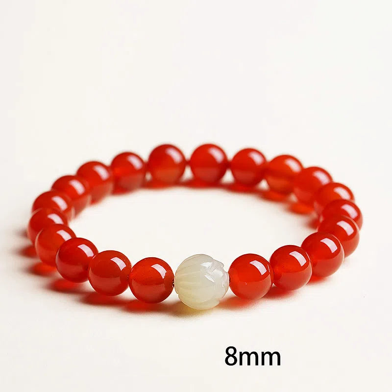 Red Agate Bracelet Girls' Zodiac Year Crystal Hetian Jade Lotus Transfer Bead Bracelet