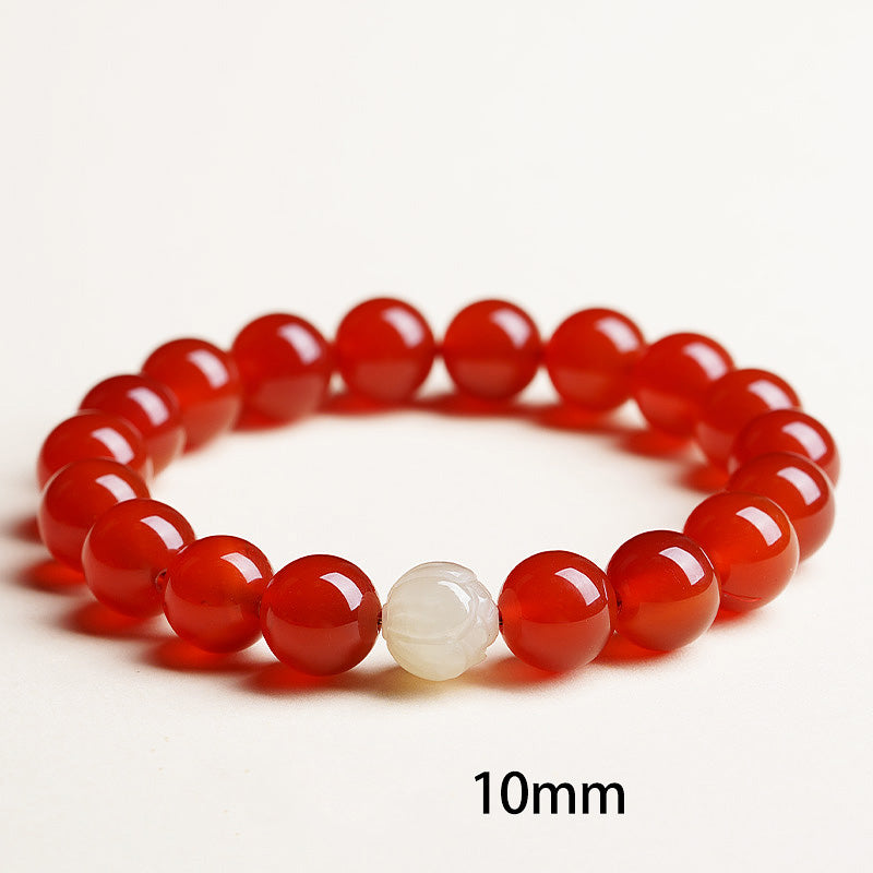 Red Agate Bracelet Girls' Zodiac Year Crystal Hetian Jade Lotus Transfer Bead Bracelet