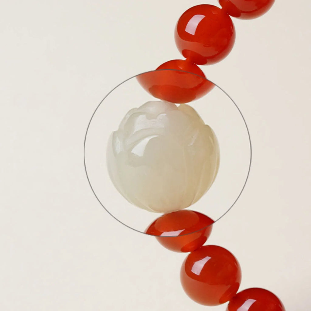 Red Agate Bracelet Girls' Zodiac Year Crystal Hetian Jade Lotus Transfer Bead Bracelet