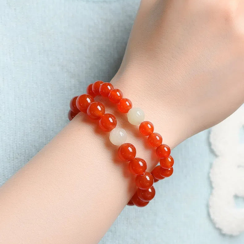 Red Agate Bracelet Girls' Zodiac Year Crystal Hetian Jade Lotus Transfer Bead Bracelet