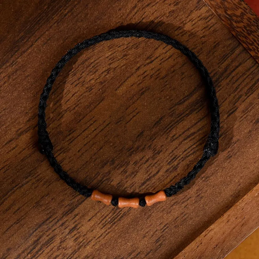 Natural Peach Wood Bracelet With Red Rope For Men And Women Zodiac Year Transfer Bracelet Children's Anti-Frightened Bamboo Bracelet