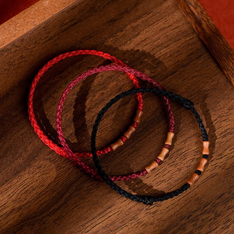 Natural Peach Wood Bracelet With Red Rope For Men And Women Zodiac Year Transfer Bracelet Children's Anti-Frightened Bamboo Bracelet