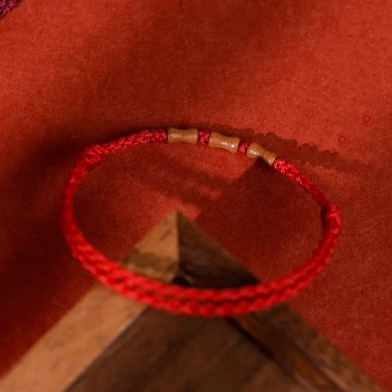 Natural Peach Wood Bracelet With Red Rope For Men And Women Zodiac Year Transfer Bracelet Children's Anti-Frightened Bamboo Bracelet