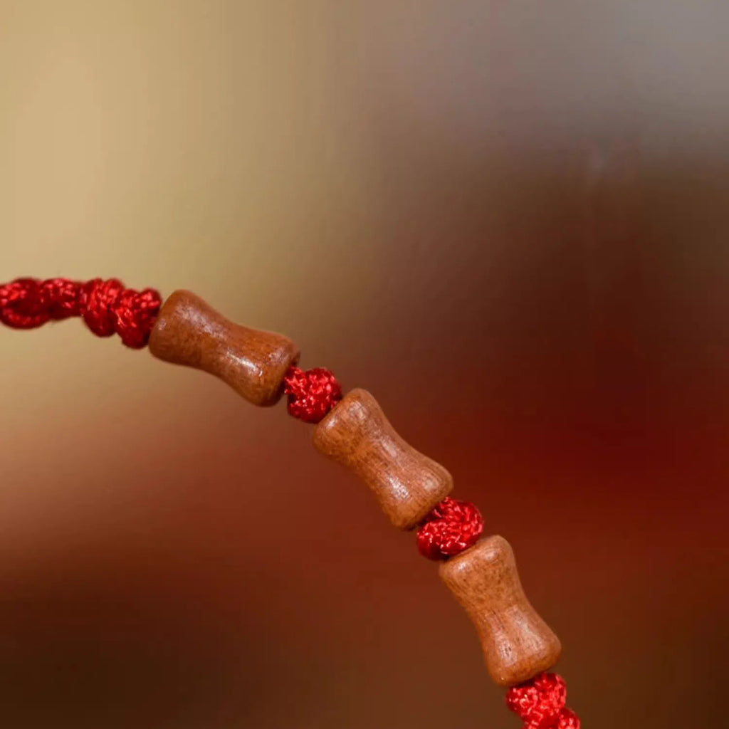 Natural Peach Wood Bracelet With Red Rope For Men And Women Zodiac Year Transfer Bracelet Children's Anti-Frightened Bamboo Bracelet