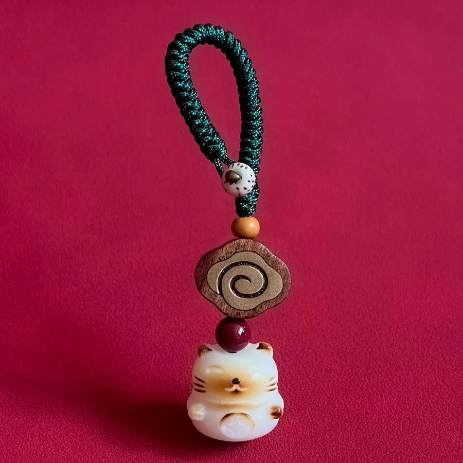 Bodhi Lucky Cat Car Keychain Small Pendant Men's and Women's Keychain Ring Hanging Pendant