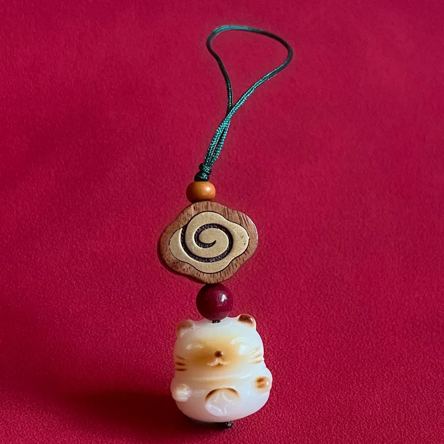 Bodhi Lucky Cat Car Keychain Small Pendant Men's and Women's Keychain Ring Hanging Pendant