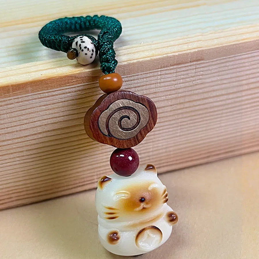 Bodhi Lucky Cat Car Keychain Small Pendant Men's and Women's Keychain Ring Hanging Pendant