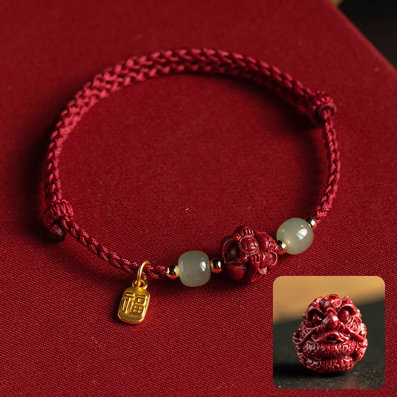 Twelve Zodiac Cinnabar Bracelet Red Rope Hetian Jade Couple Girl's Bracelet Birthday Gift