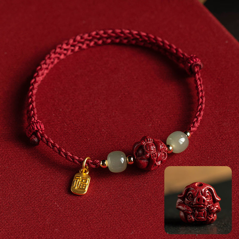 Twelve Zodiac Cinnabar Bracelet Red Rope Hetian Jade Couple Girl's Bracelet Birthday Gift