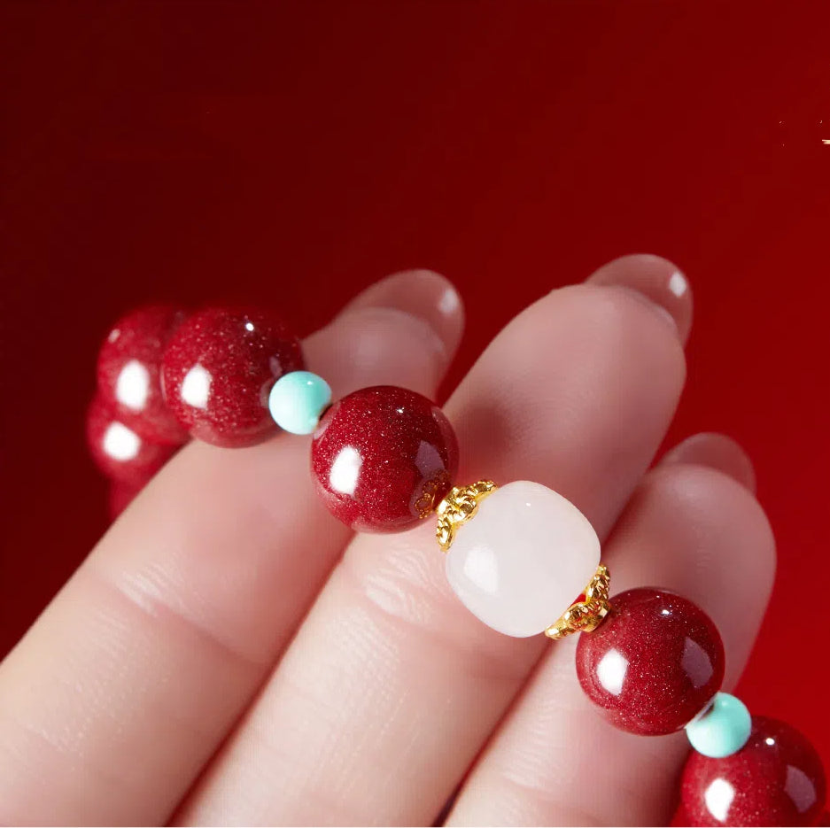 Natural Hetian Jade Cinnabar Bracelet Transfer Beads Exquisite-Bracelet