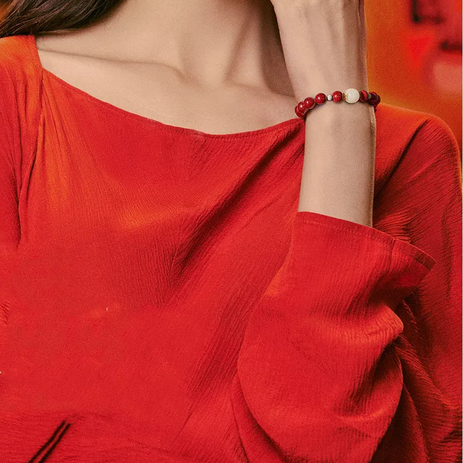 Natural Hetian Jade Cinnabar Bracelet Transfer Beads Exquisite-Bracelet
