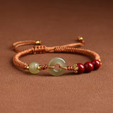 Hetian Jade Peace Buckle Bracelet Zodiac Year Woven Red Rope Vermilion Bracelet Transfer Beads Couple Bracelet