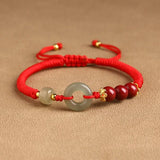 Hetian Jade Peace Buckle Bracelet Zodiac Year Woven Red Rope Vermilion Bracelet Transfer Beads Couple Bracelet