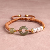 Hetian Jade Peace Buckle Bracelet Zodiac Year Woven Red Rope Vermilion Bracelet Transfer Beads Couple Bracelet