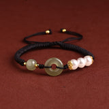 Hetian Jade Peace Buckle Bracelet Zodiac Year Woven Red Rope Vermilion Bracelet Transfer Beads Couple Bracelet