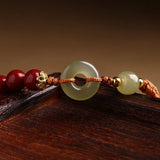 Hetian Jade Peace Buckle Bracelet Zodiac Year Woven Red Rope Vermilion Bracelet Transfer Beads Couple Bracelet