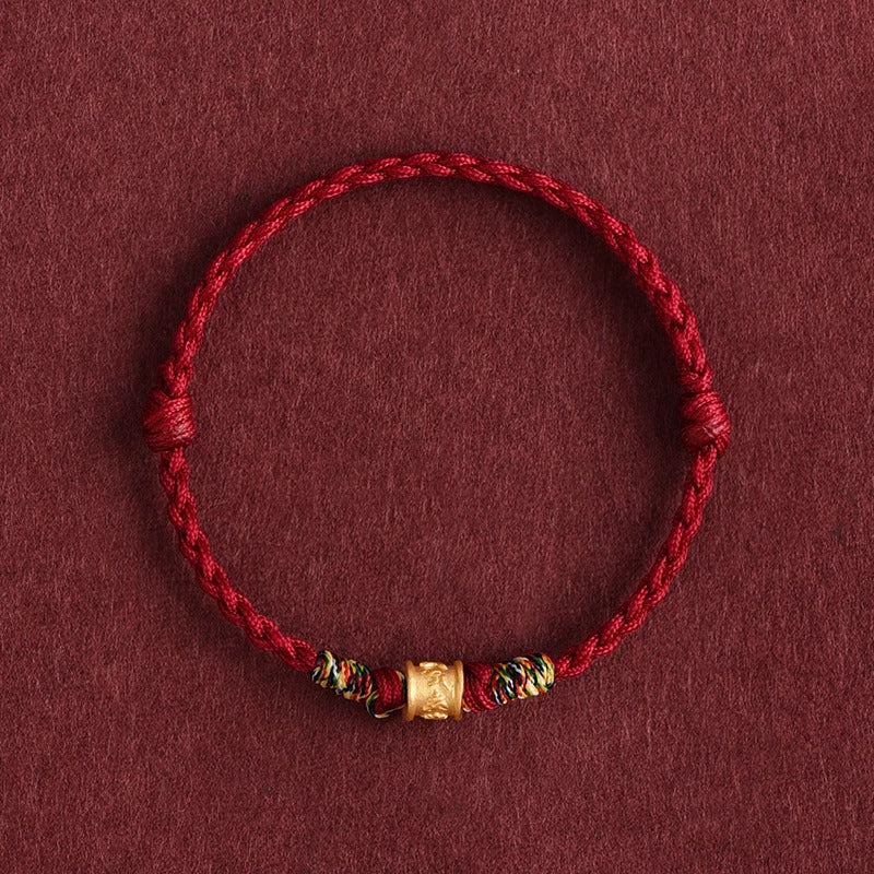 Six Character Mantra Red Rope Bracelet Women's Gold Transfer Bead Bracelet Zodiac Year Gift