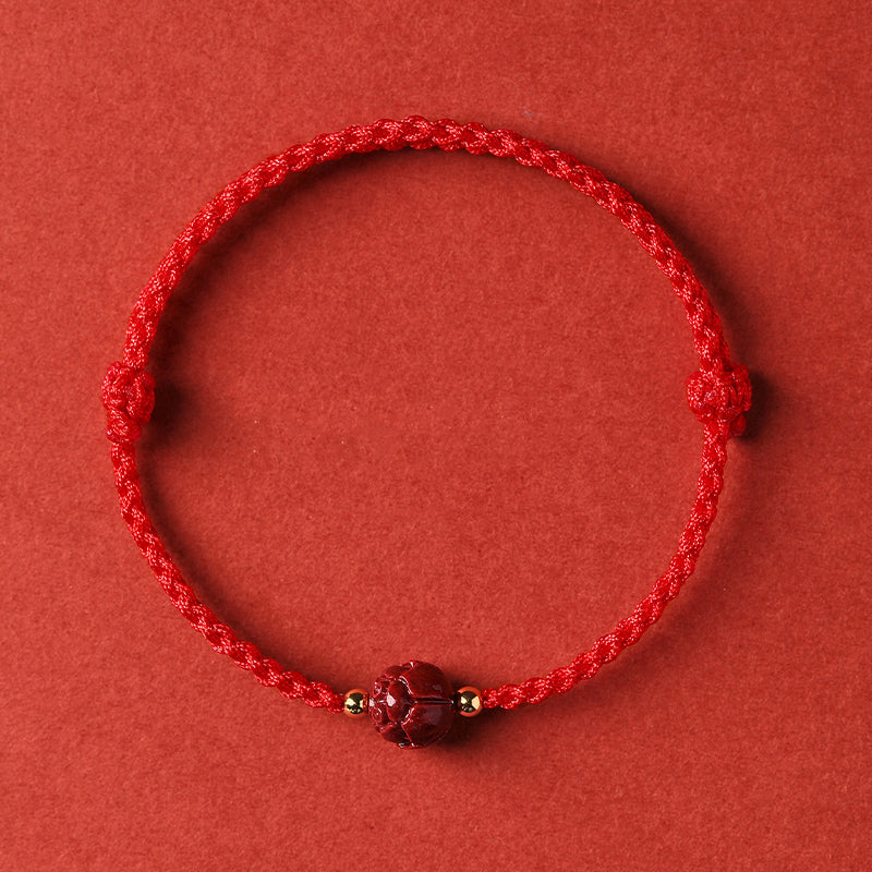 Lotus Woven Red Rope Cinnabar Hetian Jade Couple Zodiac Year Gift Bracelet