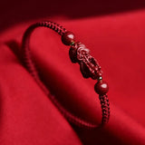 Cinnabar Pixiu Red Rope Bracelet Zodiac Year Transfer Bead Bracelet Peace Buckle Weaving Couple Jewelry Gift