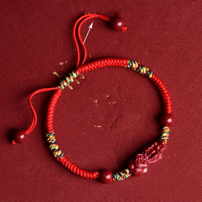 Cinnabar Pixiu Red Rope Bracelet Zodiac Year Transfer Bead Bracelet Peace Buckle Weaving Couple Jewelry Gift