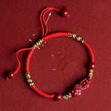 Cinnabar Pixiu Red Rope Bracelet Zodiac Year Transfer Bead Bracelet Peace Buckle Weaving Couple Jewelry Gift
