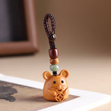 Sandalwood Zodiac Car Keychain Pendant Men and Women Cute Exquisite Mobile Phone Chain Safety Key Pendant