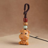 Sandalwood Zodiac Car Keychain Pendant Men and Women Cute Exquisite Mobile Phone Chain Safety Key Pendant