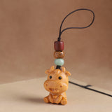 Sandalwood Zodiac Car Keychain Pendant Men and Women Cute Exquisite Mobile Phone Chain Safety Key Pendant