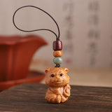 Sandalwood Zodiac Car Keychain Pendant Men and Women Cute Exquisite Mobile Phone Chain Safety Key Pendant