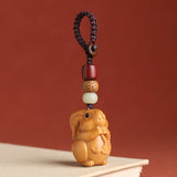 Sandalwood Zodiac Car Keychain Pendant Men and Women Cute Exquisite Mobile Phone Chain Safety Key Pendant