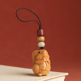 Sandalwood Zodiac Car Keychain Pendant Men and Women Cute Exquisite Mobile Phone Chain Safety Key Pendant