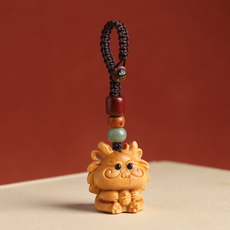 Sandalwood Zodiac Car Keychain Pendant Men and Women Cute Exquisite Mobile Phone Chain Safety Key Pendant