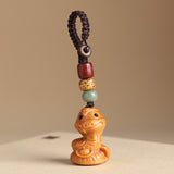 Sandalwood Zodiac Car Keychain Pendant Men and Women Cute Exquisite Mobile Phone Chain Safety Key Pendant