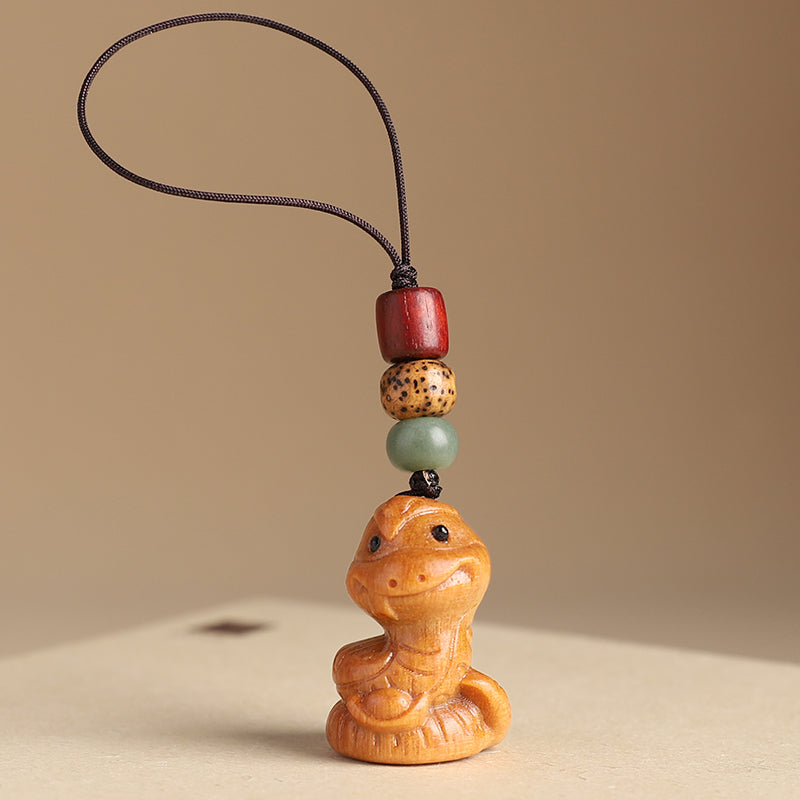 Sandalwood Zodiac Car Keychain Pendant Men and Women Cute Exquisite Mobile Phone Chain Safety Key Pendant