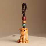 Sandalwood Zodiac Car Keychain Pendant Men and Women Cute Exquisite Mobile Phone Chain Safety Key Pendant