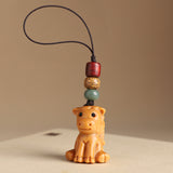 Sandalwood Zodiac Car Keychain Pendant Men and Women Cute Exquisite Mobile Phone Chain Safety Key Pendant