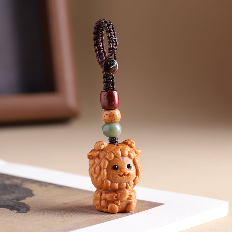 Sandalwood Zodiac Car Keychain Pendant Men and Women Cute Exquisite Mobile Phone Chain Safety Key Pendant