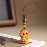 Sandalwood Zodiac Car Keychain Pendant Men and Women Cute Exquisite Mobile Phone Chain Safety Key Pendant