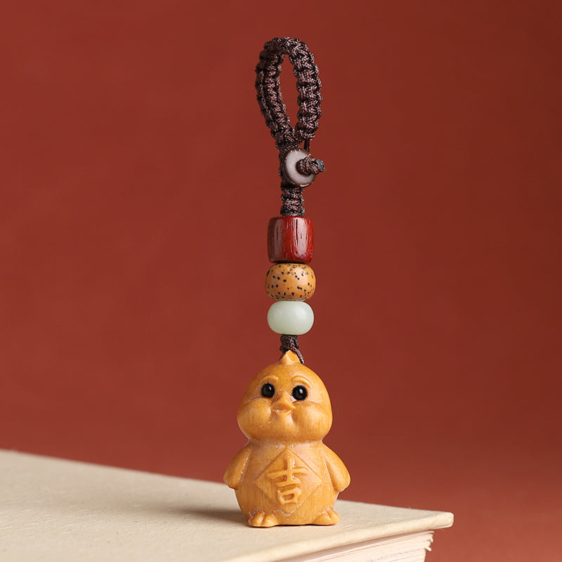 Sandalwood Zodiac Car Keychain Pendant Men and Women Cute Exquisite Mobile Phone Chain Safety Key Pendant
